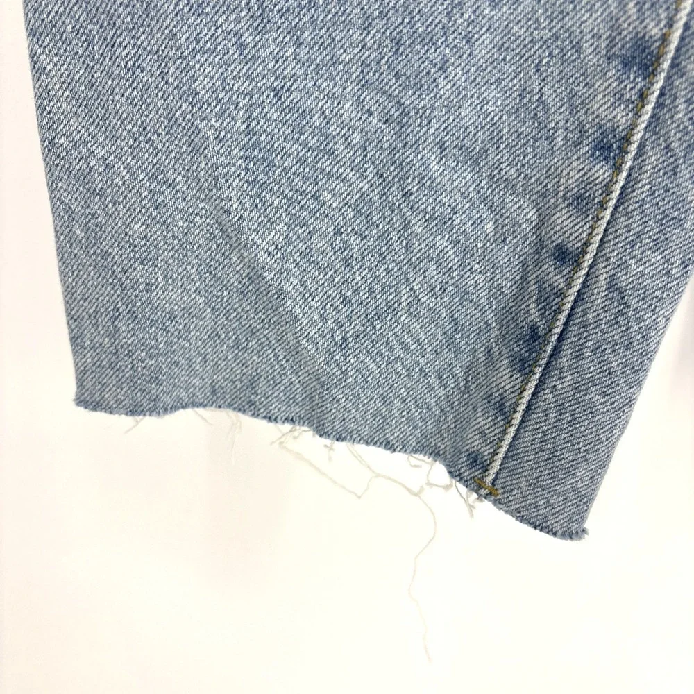 NWT PacSun Blue Straight Leg Button‎ Fly Jeans Size 27 High Rise Frayed Hem